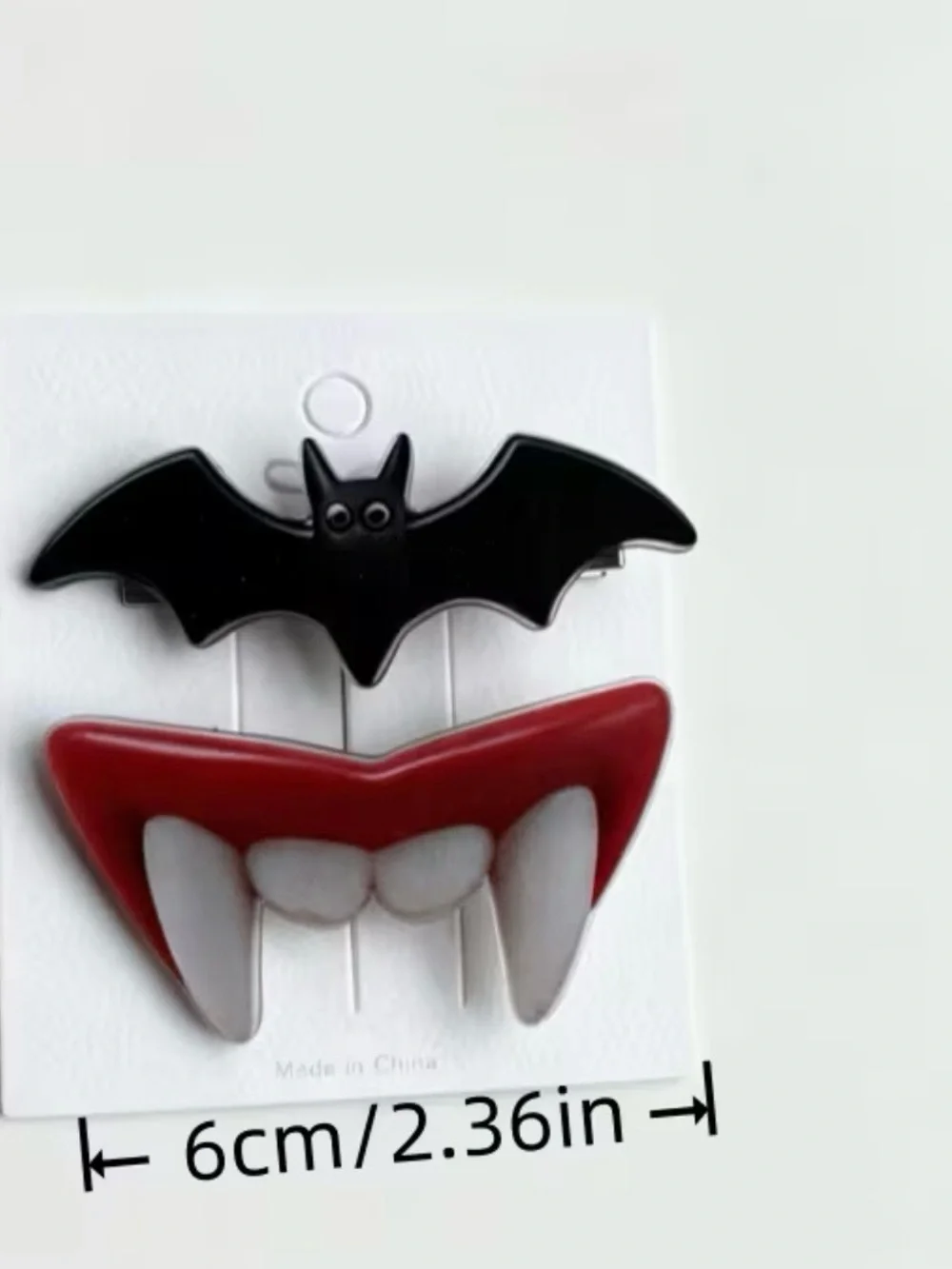 NWT Black Bat and Red Vampire Teeth Hair Clips, Hair Accessories, Halloween Hair